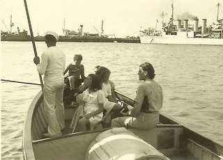 vintage black and white students boat